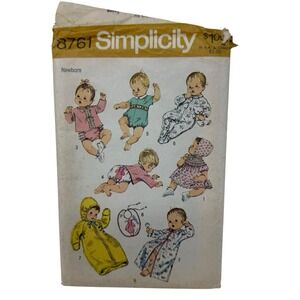 Simplicity 8761 Baby Infant Clothes Pajamas Pattern Size‎ Newborn UNCUT
